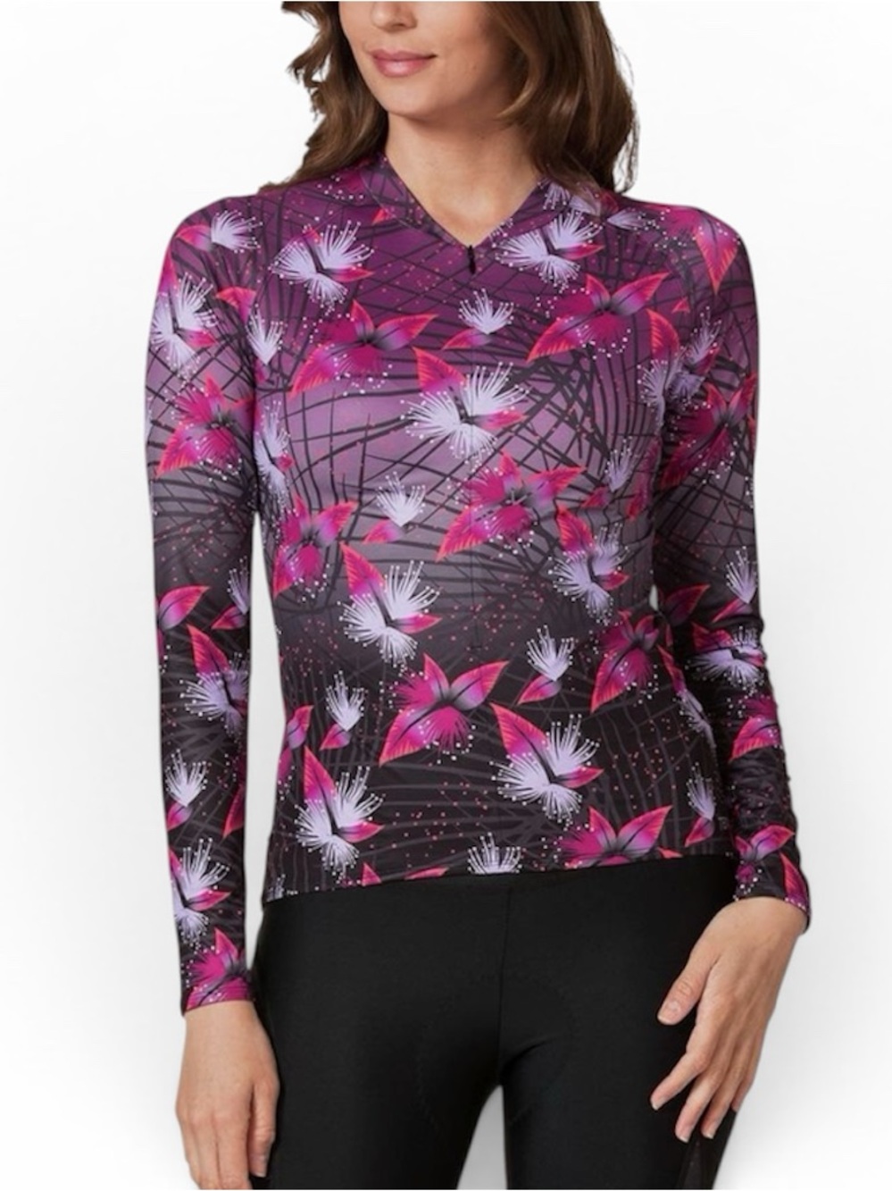Terry Bicycles Soleil Front Zip Long-Sleeve Jersey in a floral print
